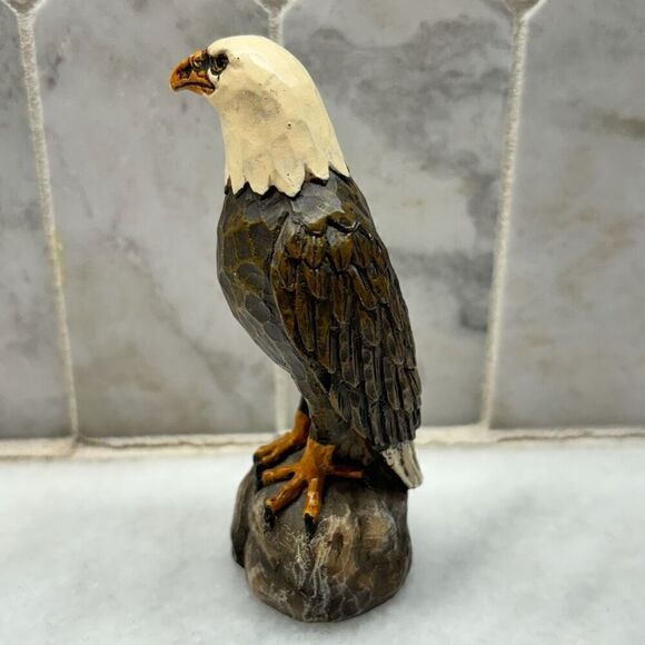 Vintage American Bald Eagle Resin Walking Stick Top Figurine Brown Black 4" - Picture 6 of 9